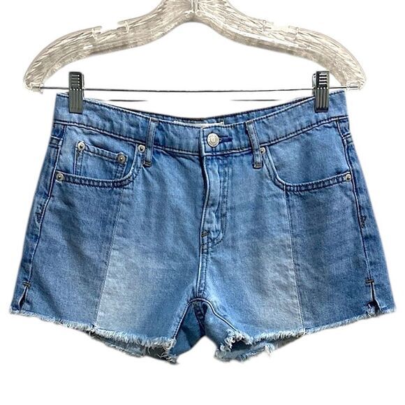 Gap‎ Best Girlfriend Medium Wash Patchwork Denim Shorts Size 26 – Raw Hem - Picture 1 of 12